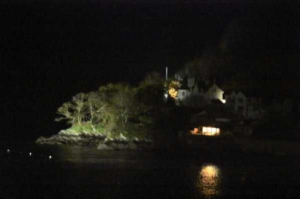 28 March 2020 - 00-11-32 
William Henry II searchlight does some pretty powerful illuminating. Here's the shoreline trees in front of the Gunfield getting the white light treatment.
------------
The former Gunfield Hotel, Dartmouth